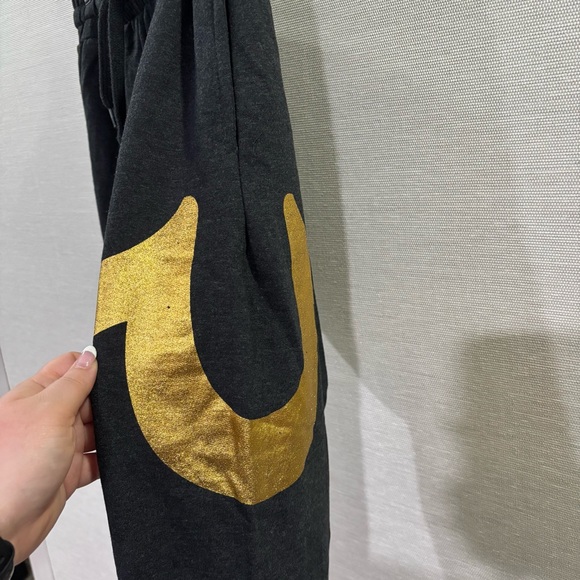 TRUE RELIGION Mens Jogger Lounge Pants Gold Foil Logo Sweatpants Gray Size Mediu - Picture 3 of 8